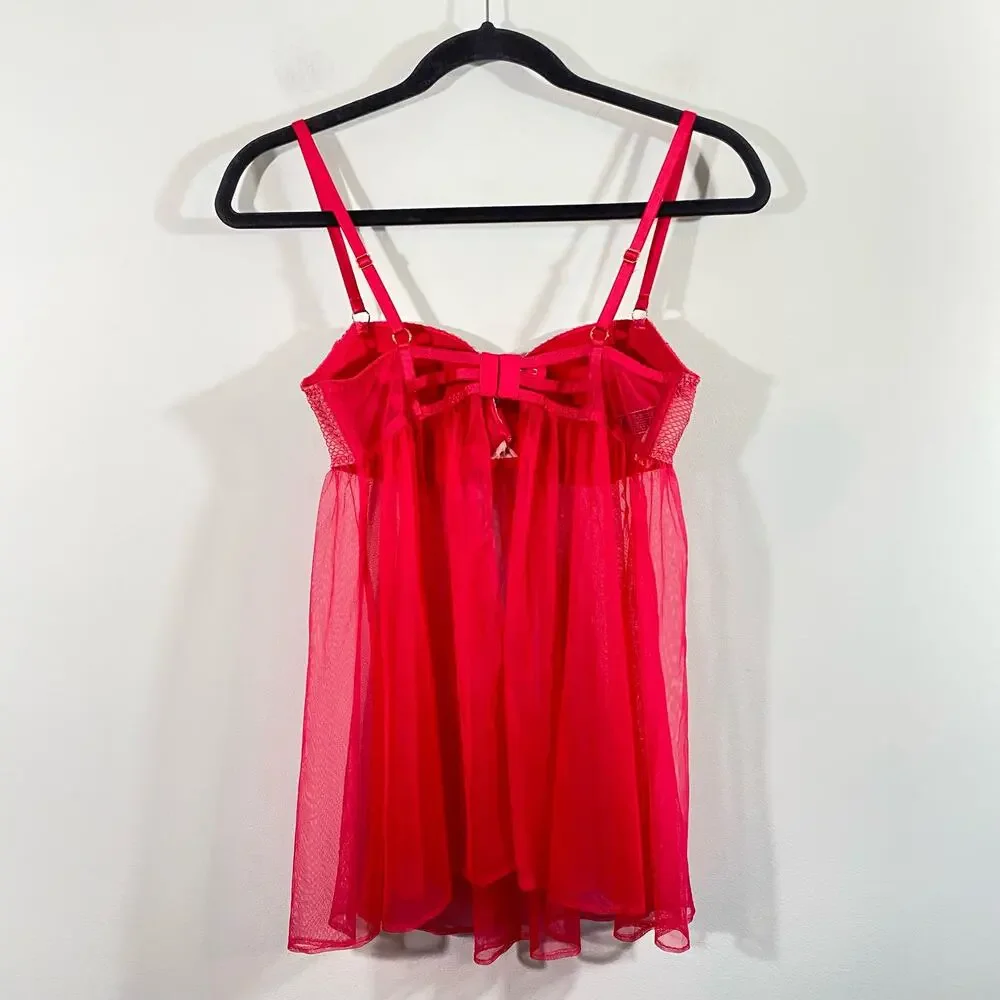 Victoria's Secret Women's Pink Lace Babydolll Bra Top Nightie Size 36C NWT